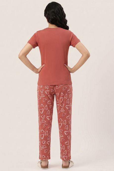 Zivame Knit Cotton Pyjama Set - Burnt Brick — image 4